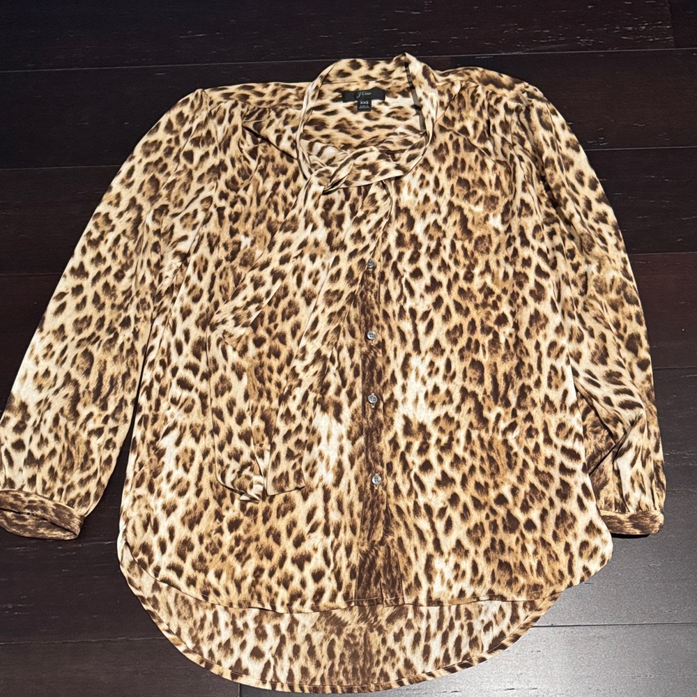 Jcrew Leopard/Cheetah Tie Neck Blouse